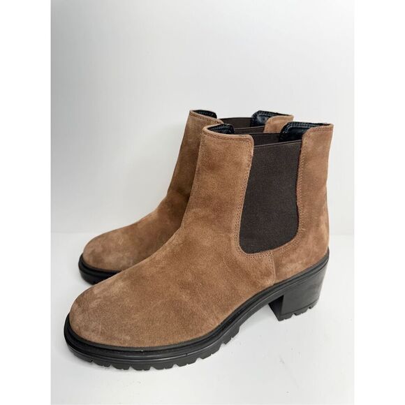 GEOX Leather Boots Size 9.5 Brown Ankle Chelsea Pull On Block Heel Booties NEW - Picture 3 of 12